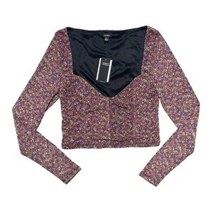 Afrm Mesh Lined Long Sleeve Micro Floral Print Blouse S